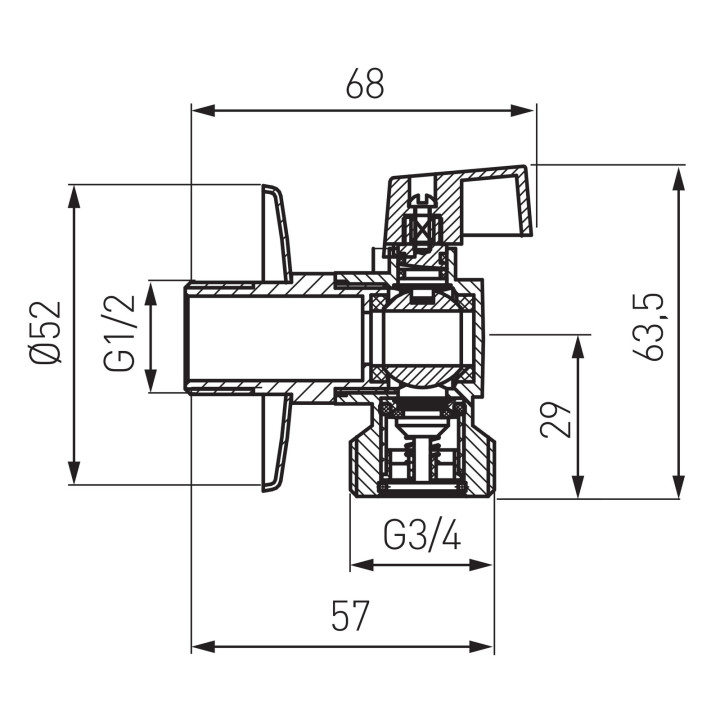 ZAWÓR KULOWY KĄTOWY Z ALUMINIOWYM UCHWYTEM Z ROZETĄ, Z ZAWOREM ZWROTNYM 1-2"X3-4"