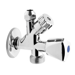 ZAWÓR KĄTOWY KOMBI 3-8" X 1-2" X 3-4",ZE ZŁĄCZKĄ DO RURY MIEDZIANEJ FI10MM