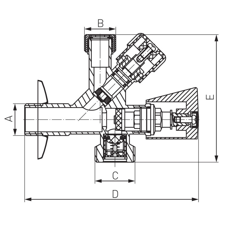 ZAWÓR KĄTOWY KOMBI 1-2" X 1-2" X 3-4"