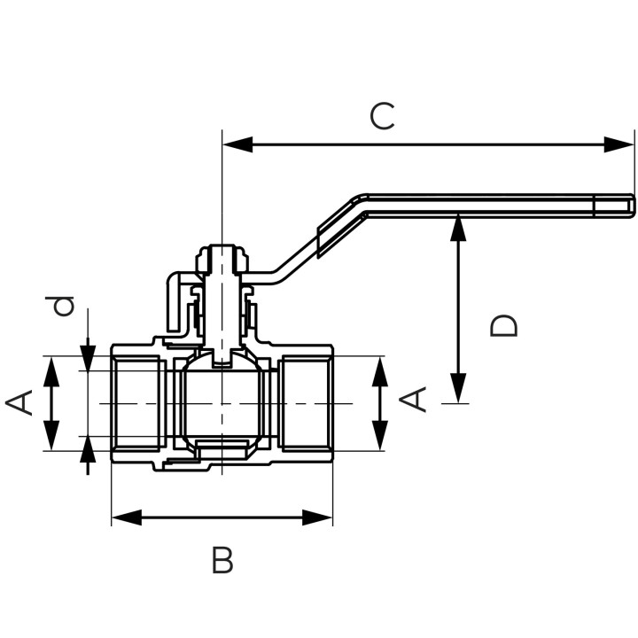 F-COMFORT ZAWÓR KULOWY Z DŹWIGNIĄ, GW-GW, 1/2"