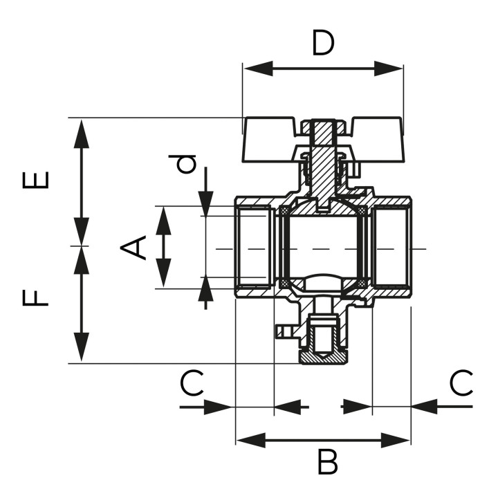 ZAWÓR KULOWY GW-GW Z MOTYLKIEM, DO MONTAŻU CZUJNIKA TEMPERATURY, 3-4", F-POWER