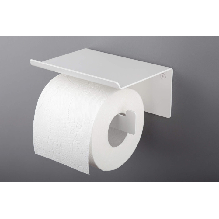 Uchwyt na papier toaletowy ścienny - z półką bianco ADM A221