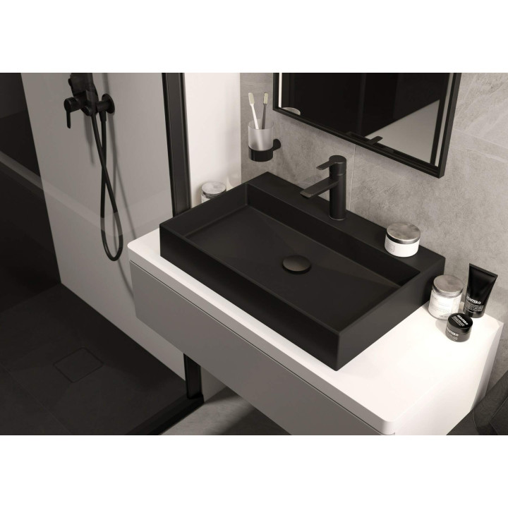 BRODZIK GRANITOWY KWADRATOWY 90X90 CM NERO KQR N41B