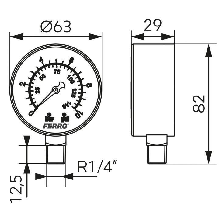 MANOMETR 63 MM 1-4" RADIALNY 0-10 BAR