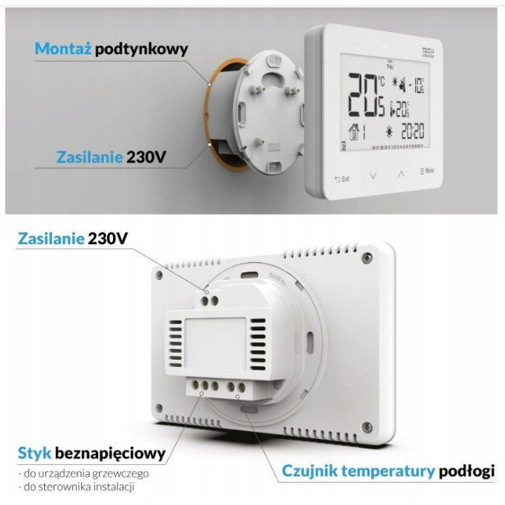 PRZEWODOWY REGULATOR POKOJOWY DWUSTANOWY (PANEL PRZEDNI ZE SZKŁA) ST-293 v3 BIAŁY