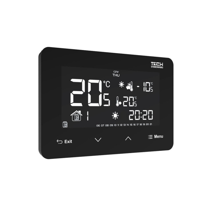 PRZEWODOWY ZASILANY 230V REGULATOR POKOJOWY DWUSTANOWY (PANEL PRZEDNI ZE SZKŁA) ST-293Z v3 CZARNY