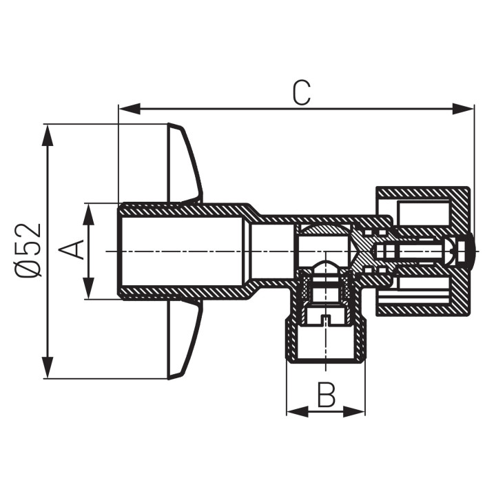 ZAWÓR KULOWY KĄTOWY Z METALOWYM UCHWYTEM, Z ROZETĄ 1-2" X 3-4"