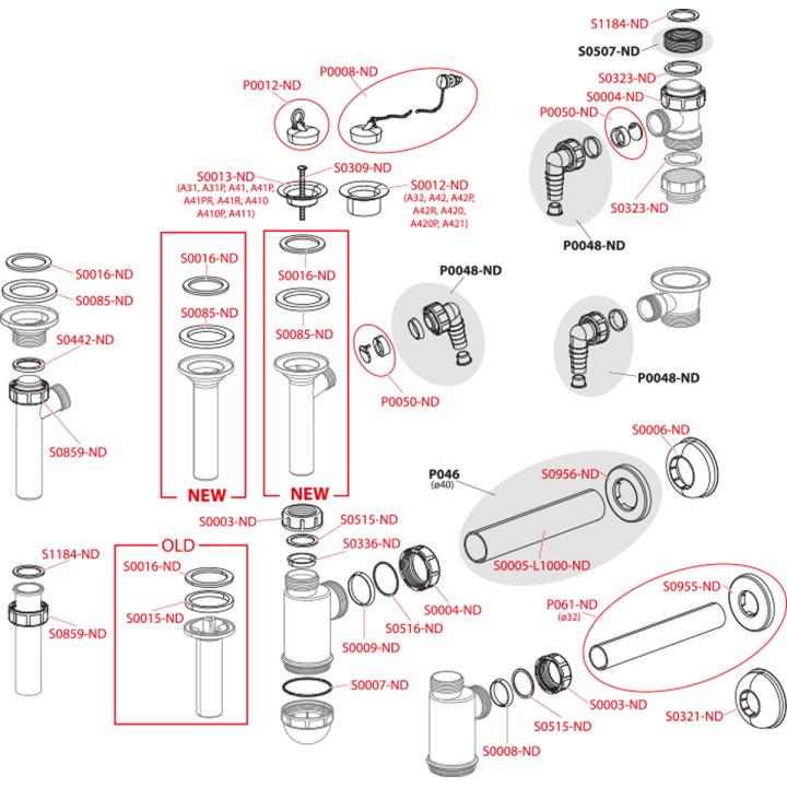 SYFON DO UMYWALEK DN40 Z PLASTIKOWYM SITKIEM DN63, PRZEPŁYW 38 L/MIN