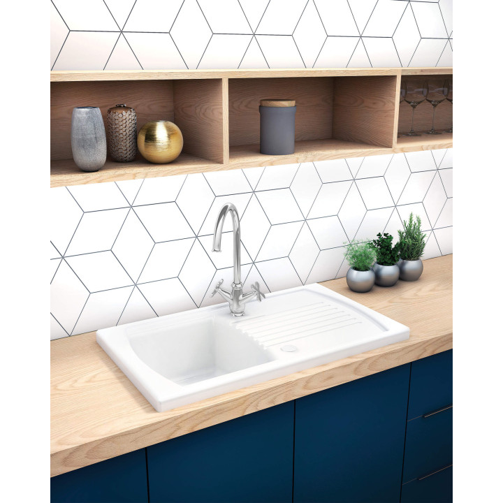 Zlewozmywak ceramiczny 1-komorowy z ociekaczem biały stal ZCL 611N