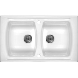 Zlewozmywak ceramiczny 2-komorowy biały stal ZCL 620N