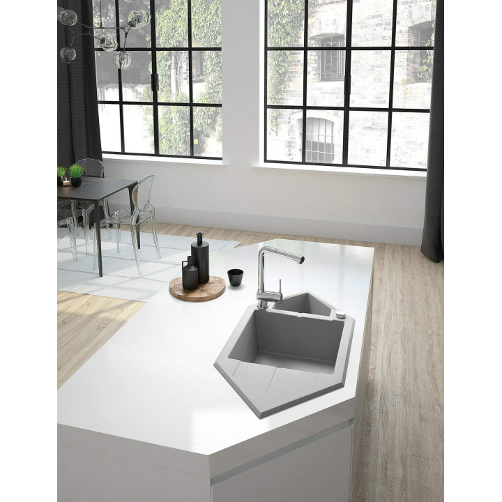 Zlewozmywak granitowy 1.5-komorowy z ociekaczem - Space-Saver szary metalik stal ZQP S653