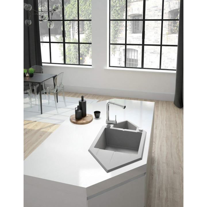 Zlewozmywak granitowy 1.5-komorowy z ociekaczem - Space-Saver alabaster stal ZQP A653