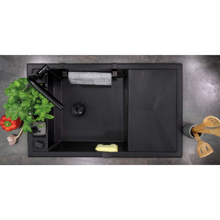 Zlewozmywak granitowy magnetyczny 1-komorowy z ociekaczem nero nero ZRM N113