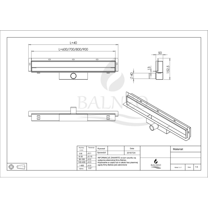 W-Drain 2w1 Odpływ liniowy ścienny 70 cm dwustronny chrom
