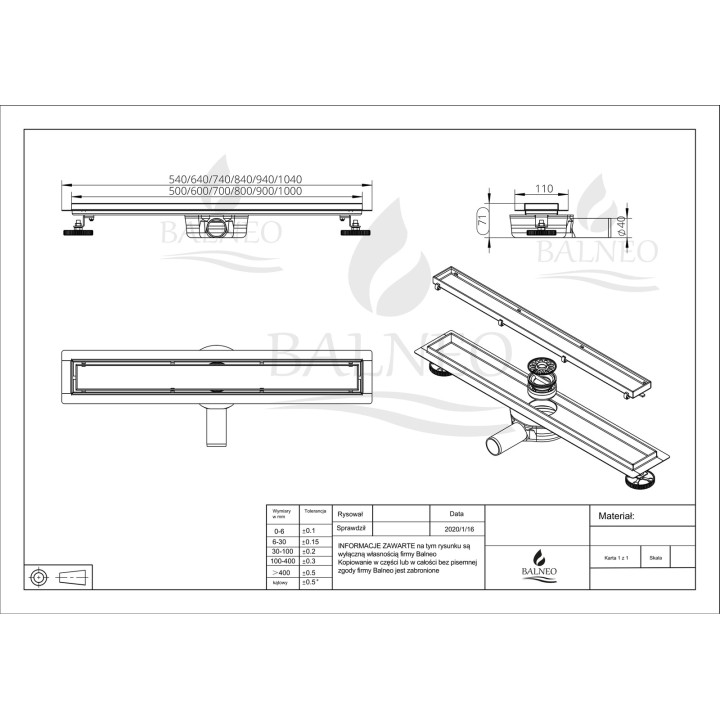 360 Drain 2w1 Odpływ liniowy 120 cm z obrotowym syfonem dwustronny chrom