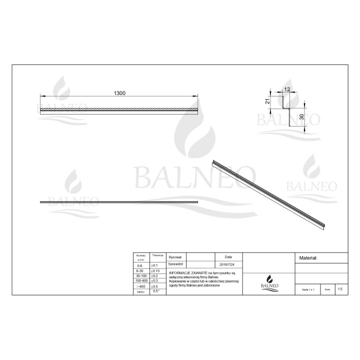 Listwa spadkowa podłogowa czołowa 130 cm miedziana