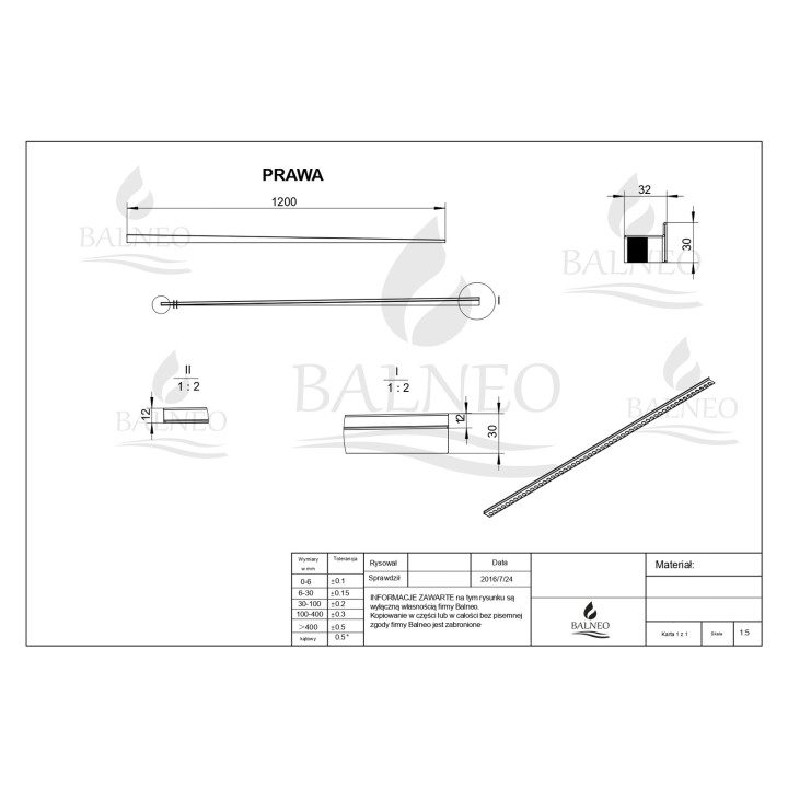 Listwa spadkowa podłogowa prawa 120 cm złota