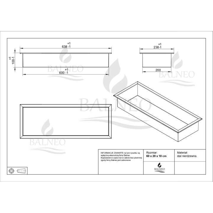 WALL-BOX ONE Inox Półka wnękowa ze stali nierdzewnej 60x20x10 cm