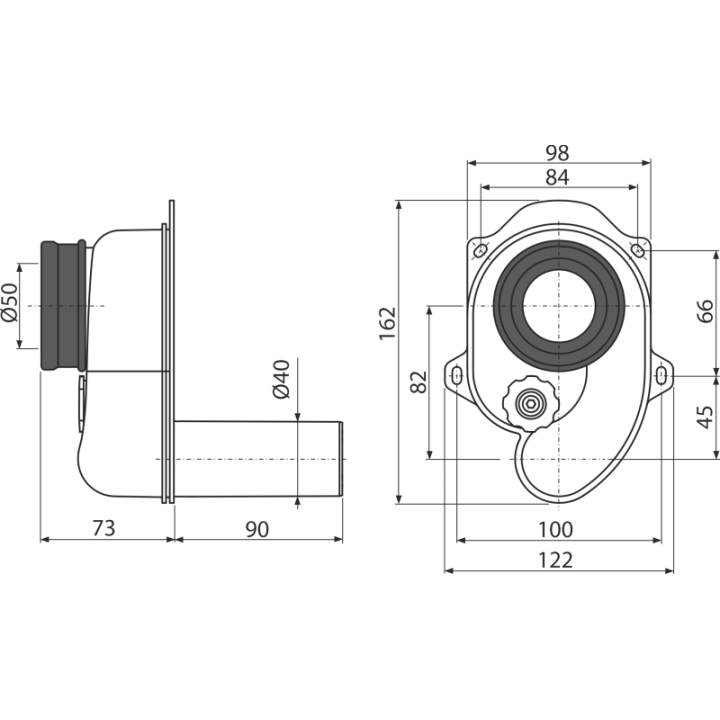 Syfon pisuarowy poziomy DN40