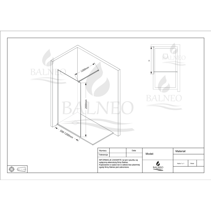 Ścianka prysznicowa Beira 80 x 200 cm transparentna 8 mm czarna