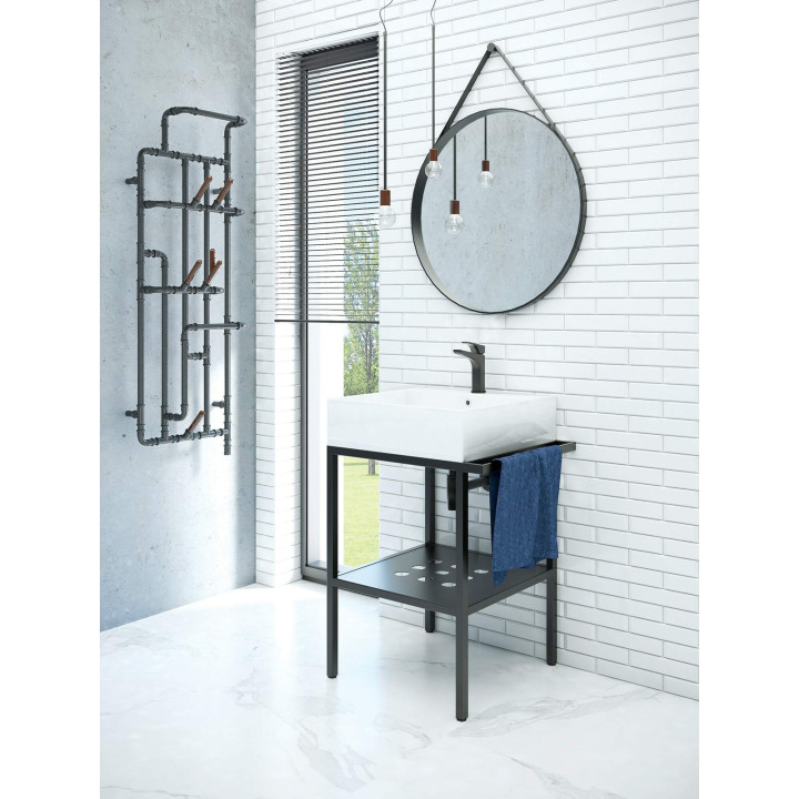 Konsola łazienkowa stojąca z umywalką - 66.5x50 cm nero biały CDTS6U6S
