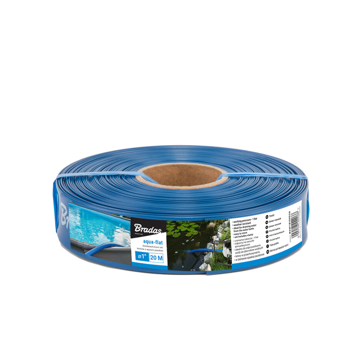 Wąż płaski AQUA - FLAT PE/EVA w zestawie z opaską W.P.1 - 1" - 50m