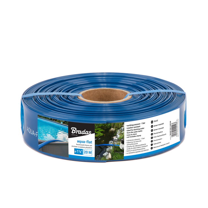 Wąż płaski AQUA - FLAT PE/EVA w zestawie z opaską W.P.1 - 1 1/4" - 30m