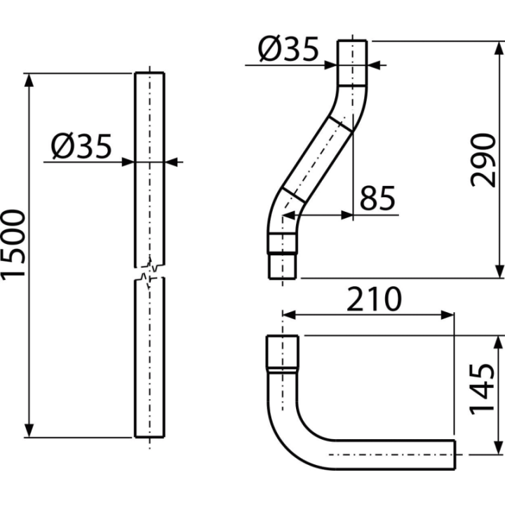Komplet rur do górnopłuka DN35