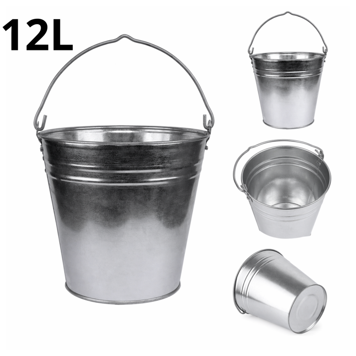 Wiadro ocynkowane 12L solidne metalowe mocne uniwersalne