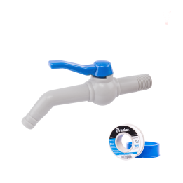 Kran 45° 1/2'' na wąż 19mm,dł. 17cm, z taśmą PTFE - zestaw