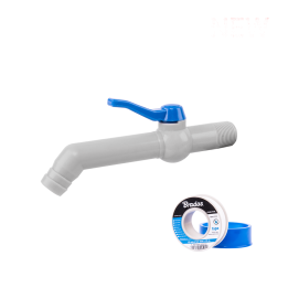 Zestaw - Kran PP 45° 3/4'' na wąż 25mm, dł. 19cm, z taśmą PTFE