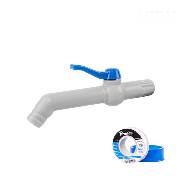 Zestaw - Kran PP 45° 3/4'' na wąż 25mm, dł. 19cm, z taśmą PTFE