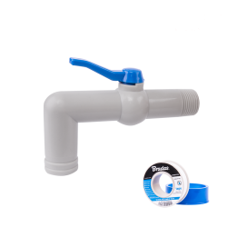 Zestaw - Kran 90° 1'' na wąż 32mm, dł. 18cm, z taśmą PTFE