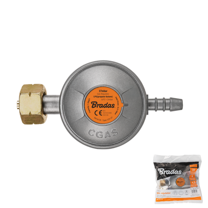 Reduktor gazowy 37mbar, 1,5kg/h, z EFV na wąż 9-10mm