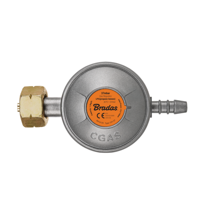 Reduktor gazowy 37mbar, 1,5kg/h, z EFV na wąż 9-10mm