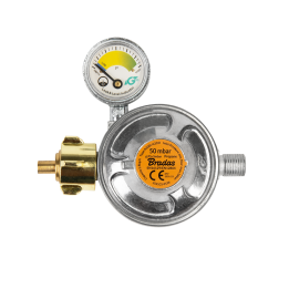 Reduktor gazowy 50mbar, 1,5kg/h, z zaworem bezpieczeństwa i manometrem, GZ 1/4" L