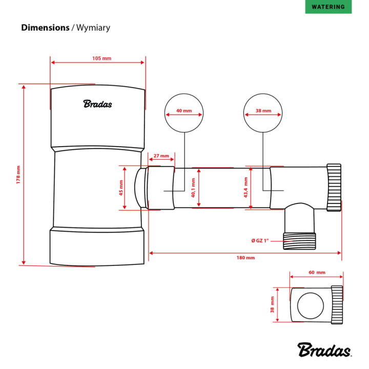 Zbieracz / łapacz wody deszczowej z zaworem - 100mm / GZ 1" - BRĄZOWY