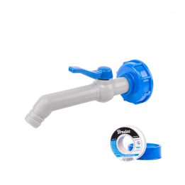 Zestaw - Kran PP 45° z przyłączem IBCS60x6 na wąż 25mm z taśmą PTFE