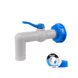 Zestaw - Kran PP 90° z przyłączem IBCS60x6 na wąż 32mm z taśmą PTFE
