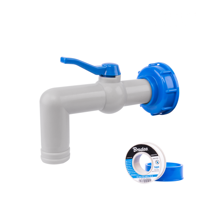 Zestaw - Kran PP 90° z przyłączem IBCS60x6 na wąż 32mm z taśmą PTFE