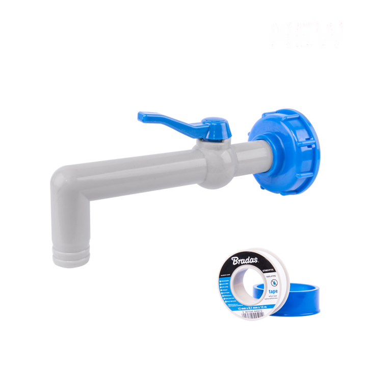 Zestaw - Kran PP 90° z przyłączem IBCS60x6 na wąż 25mm z taśmą PTFE