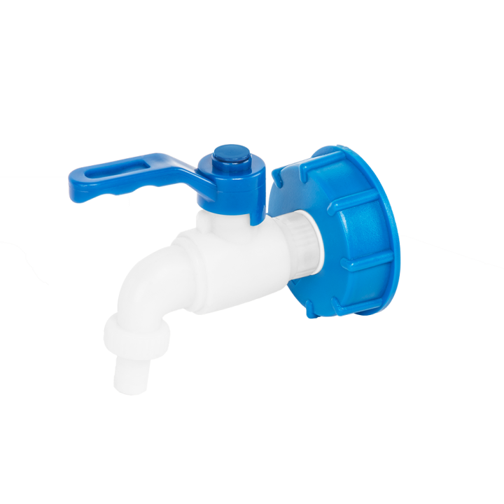 Zestaw IBC - nakrętka niebieska - S60x6 z kranem -1/2" x 1/2" Stal / PP