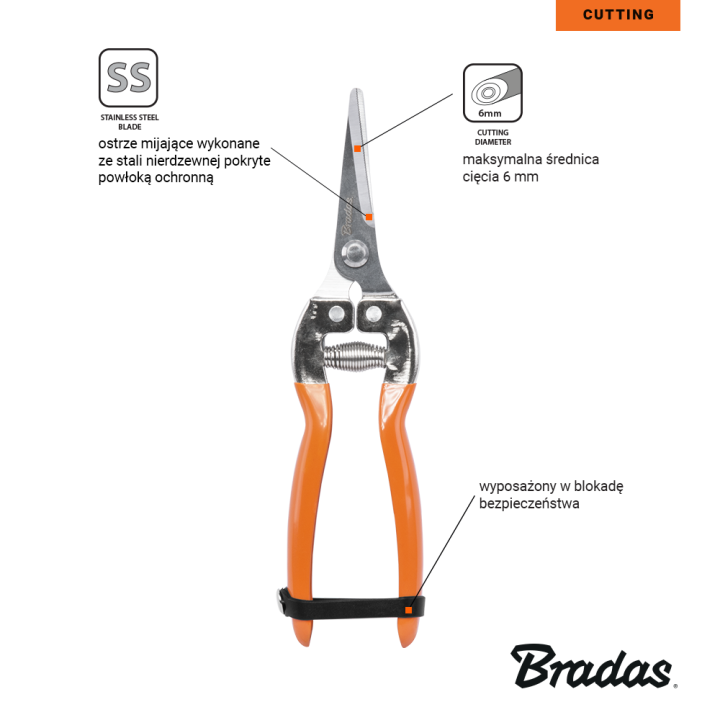 Sekator prosty V-SERIES-P ostrze mijające, stal SS