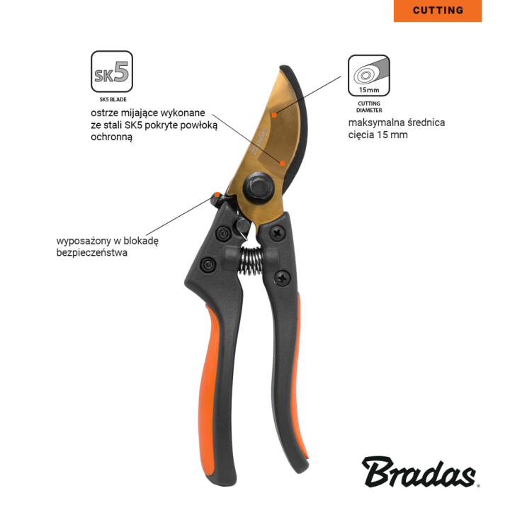 Sekator V-SERIES-P ostrze mijające, stal SK5, gold