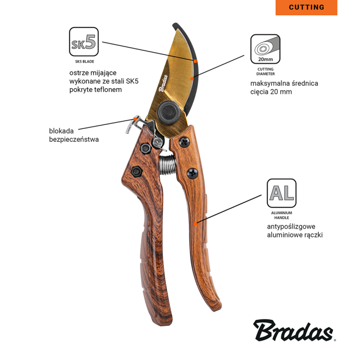Sekator V-SERIES-D ostrze mijające, stal SK5, WOOD