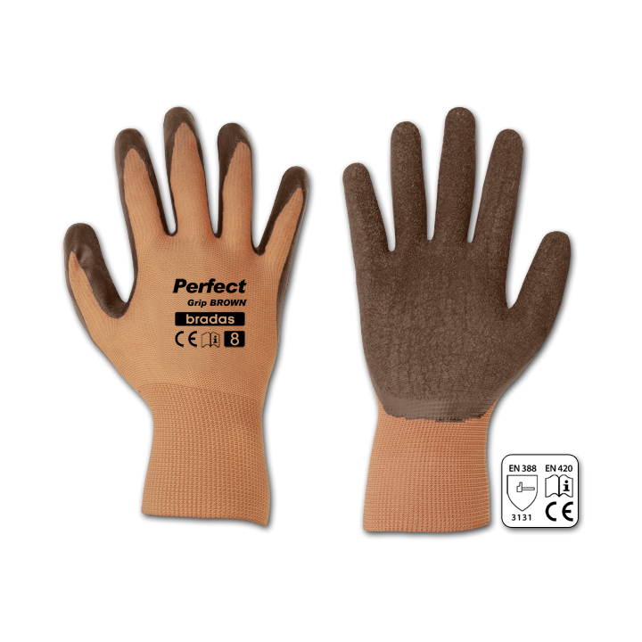Rękawice ochronne PERFECT GRIP BROWN lateks, rozmiar 8