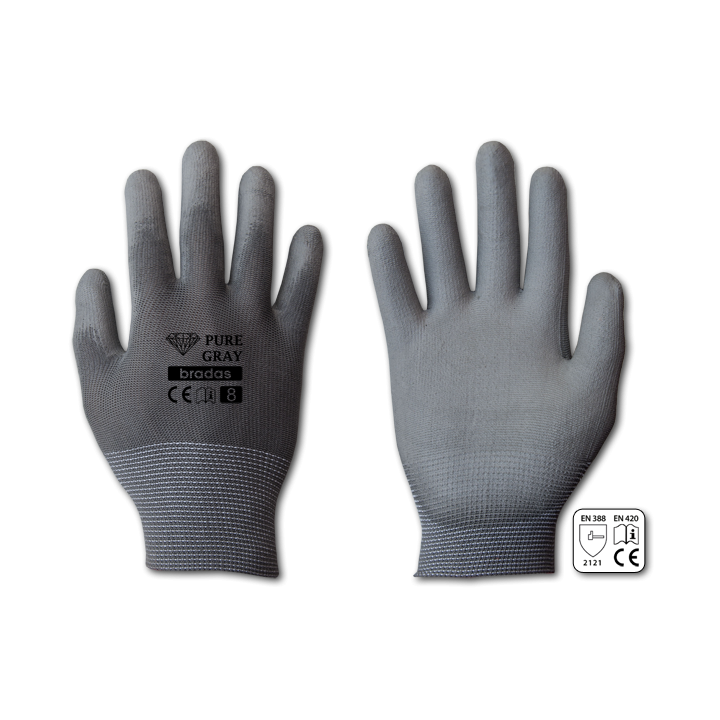 Rękawice ochronne PURE GRAY poliuretan, rozmiar 8