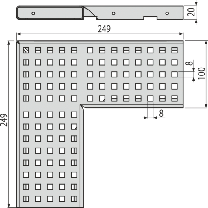 Ruszt odwodnienia drenażowego narożnego 100 mm, stal ocynkowana