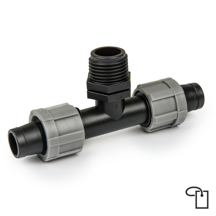 Trójnik do taśmy kroplującej, gwint zewnętrzny 1/2" - metka