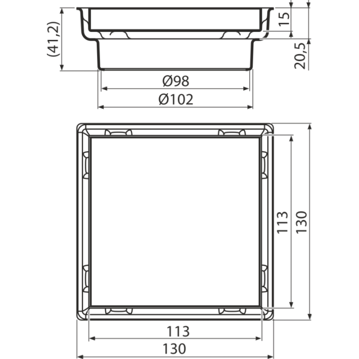 Gardziel nastawna kratki + Dwustronny ruszt 130×130 mm, stal nierdzewna